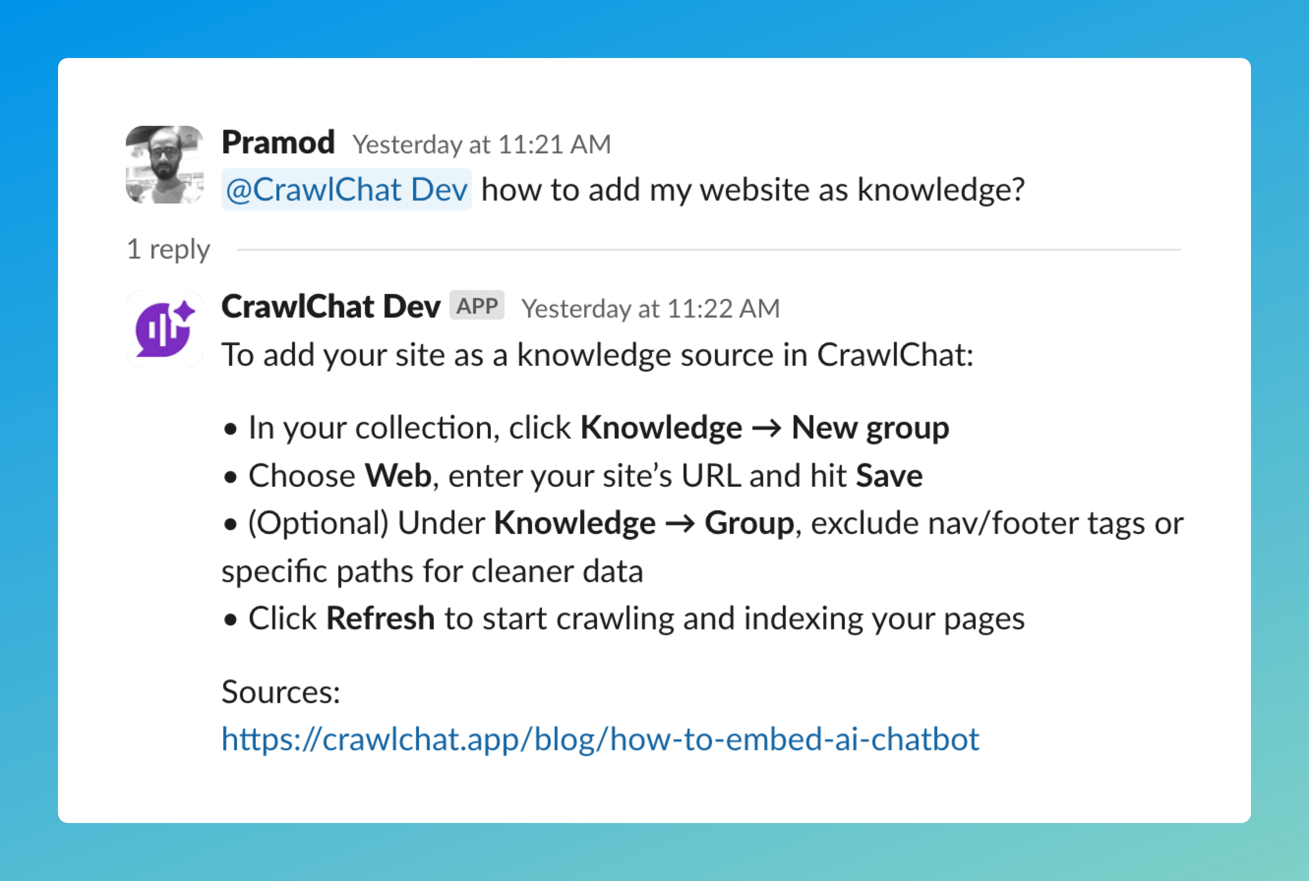 CrawlChat Slack Bot